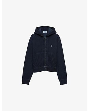 Prada Branded Relaxed-Fit Cotton-Jersey Hoody - Blue