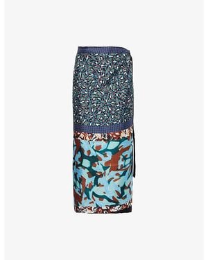 Dries Van Noten Scarf Wrap Silk Midi Skirt - Blue