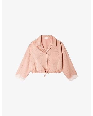 Sandro Rhinestone-Embellished Tie-Hem Woven Shirt - Pink