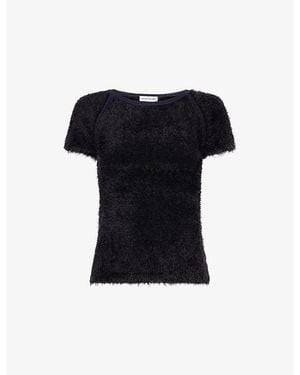 Peachy Den Chloe Fluffy-Knit Top - Black