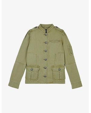 The Kooples Officer-Collar Patch-Pockets Cotton Jacket - Green
