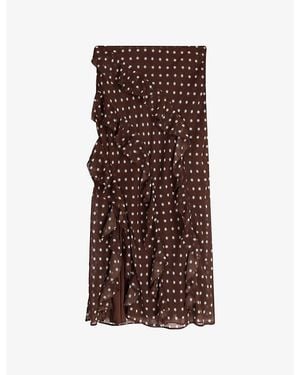 OMNES Darline Star-Print Satin Midi Skirt - Brown