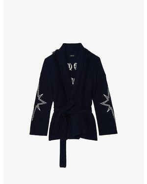 Zadig & Voltaire Alpa Graphic-Print Wool And Cashmere-Blend Coat - Blue