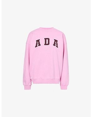 ADANOLA Logo-Embroidered Oversized-Fit Cotton-Jersey Sweatshirt - Pink