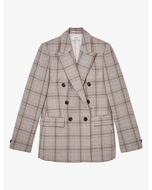 Reiss Bella Checked Double-Breasted Wool-Blend Blazer - Gray