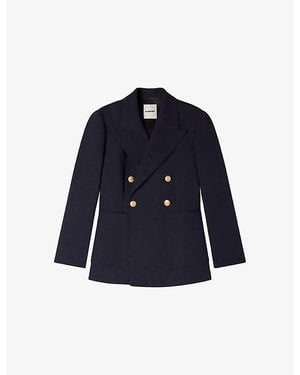 Sandro Double-Breasted Slim-Fit Wool-Blend Blazer - Blue