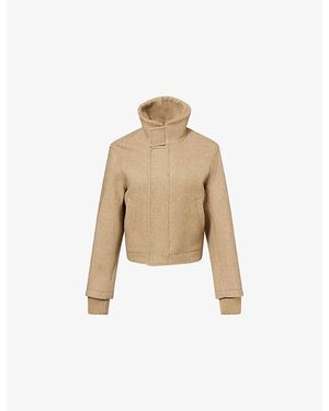 Victoria Beckham Long-Sleeve Textured Wool-Blend Bomber Jacket - Natural