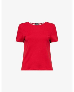 ME+EM Round-Neck Contrasting-Trim Cotton T-Shirt - Red
