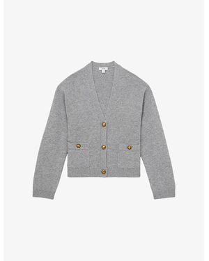 Reiss Mila V-Neck Button-Up Wool And Cashmere-Blend Cardigan - Grey