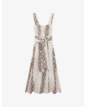 Reiss Amy Snake-Print Linen-Blend Midi Dress - Natural
