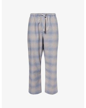 Derek Rose Houndstooth-Plaid Straight-Leg Cotton Pajama Bottoms - Gray