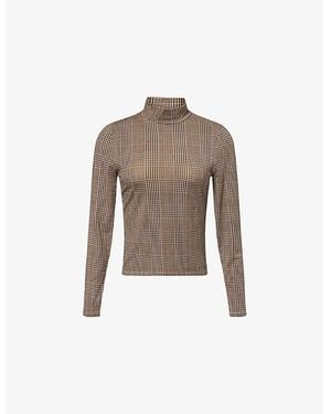 Veronica Beard Nate High-Neck Stretch-Woven Top - Brown