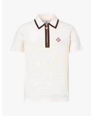 CASABLANCA Waffle Stitch Wool Polo Shirt - White