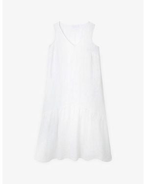 The White Company V-Neck Curved-Hem Linen Maxi Dress - White