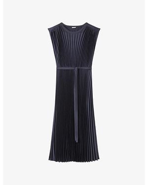 JOSEPH Volta Knit-Weave Plissé Midi Dress - Blue