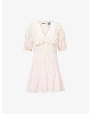 RIXO London Pansy Dove Embroidered Lace-Trim Cotton Mini Dress - Pink