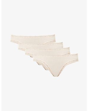 Stripe & Stare Low-Rise Pack Of Four Stretch-Woven Thongs - White