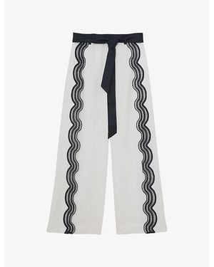 Reiss Farah Side-Split Scalloped Woven Pants - Blue