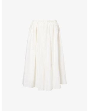 Theory Striped Slip-Pocket Cotton Midi Skirt - White