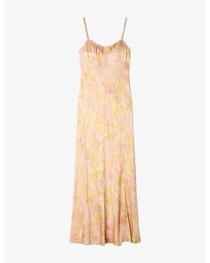 Sandro Sleeveless Floral-Print Woven Maxi Dress - Metallic