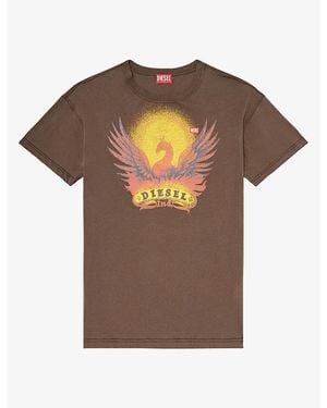 DIESEL Pheonix-Print Crewneck Cotton T-Shirt - Brown