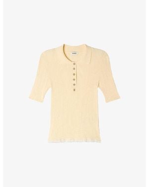 Sandro Collared Short-Sleeve Knitted Polo - Natural