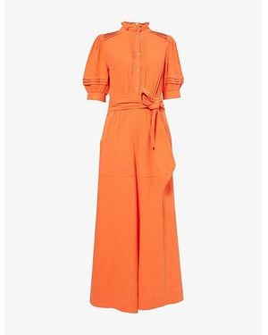 ME+EM Funnel-Neck Wide-Leg Cotton-Cheesecloth Jumpsuit - Orange