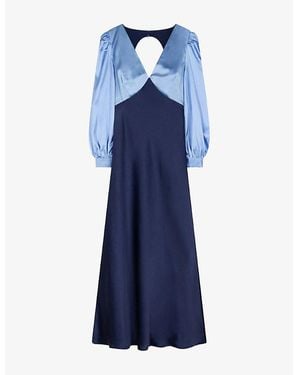 OMNES Francoise Long-Sleeve Satin Maxi Dress - Blue