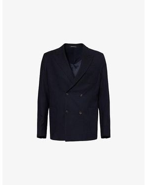 Emporio Armani Double-Breasted Regular-Fit Wool Blazer - Blue