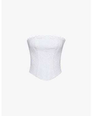 House Of Cb Livie Broderie-Texture Cotton Corset Top - White
