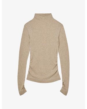 Reiss Heidi Mock-Neck Stretch Wool-Blend Top - Natural