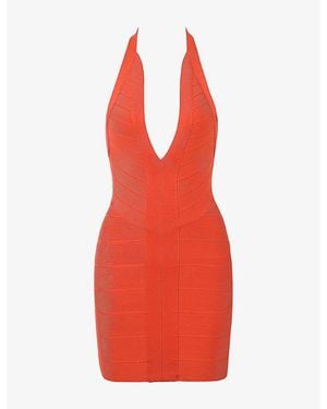 House Of Cb The Plunge Halter-Neck Stretch-Woven Mini Dress - Red