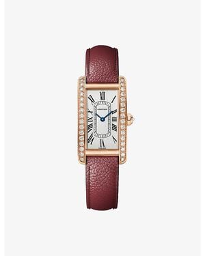 Cartier Crwjta0048 Tank Américaine Small 18Ct Rose- 0.96Ct Brilliant-Cut Diamond And Leather Quartz Watch - Red
