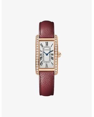 Cartier Crwjta0048 Tank Américaine Small 18Ct Rose- 0.96Ct Brilliant-Cut Diamond And Leather Quartz Watch - Red