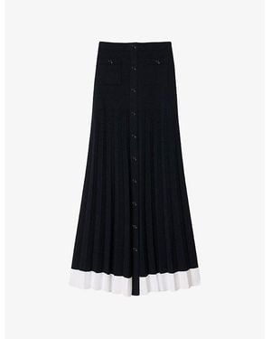 Sandro Contrast-Hem Button-Down Knitted Maxi Skirt - Black