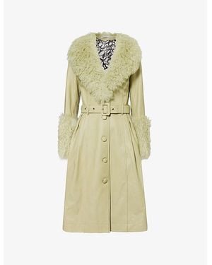 Saks Potts Foxy Shearling-Trim Long Leather Coat - Green