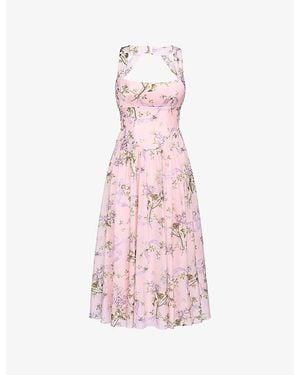 House Of Cb Minerva Floral-Print Chiffon Midi Sundress - Pink