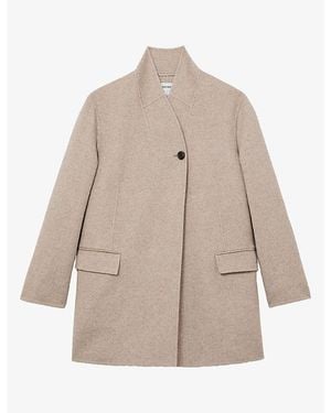 Reiss Jett Collarless Blind-Seam Wool-Blend Coat - Natural