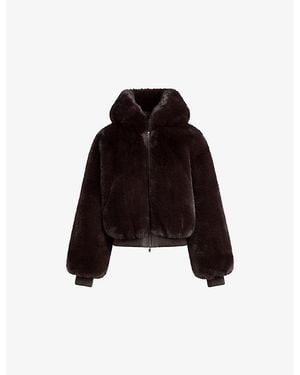 Skims Hooded Zip-Up Faux-Fur Jacket - Black