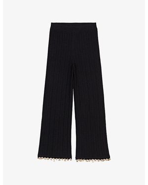 Maje Charm-Embellished Knitted Cotton-Blend Trousers - Black