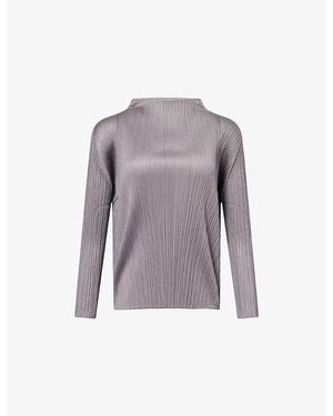Pleats Please Issey Miyake Slim-Fit Long-Sleeves Knitted Top - Purple