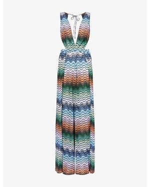 Missoni Backless Flared Knitted Jumpsuit Cover-Up - Blue