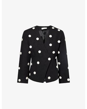 D'Estree Aloise Polkadot Button Cotton Blazer - Black