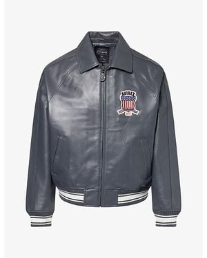 Avirex Icon Brand-Motif Leather Jacket - Blue