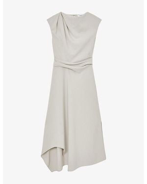 Reiss Camilla Gathered-Detail Stretch-Woven Midi Dress - Grey