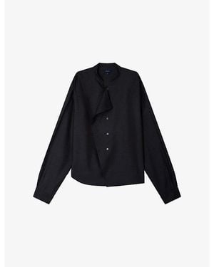 Soeur Hampton Mandarin-Collar Silk Blouse - Black