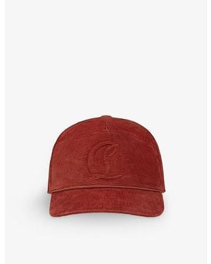 Christian Louboutin Enky Mooncrest Velvet Corduroy Cap - Red