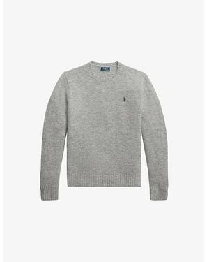 Polo Ralph Lauren Brand-Embroidered Fluffy Wool-Blend Sweater - Gray