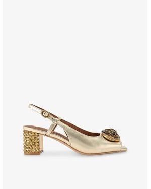 Kurt Geiger Chelsea Metallic-Leather Block-Heel Slingback Sandals