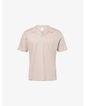 Eleventy Open-Collar Short-Sleeve Linen Polo Top - Natural